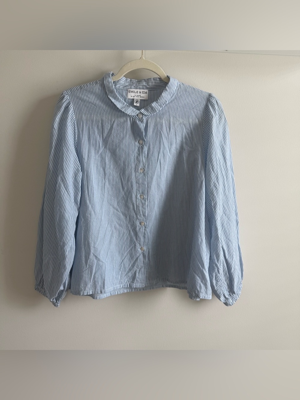 Emile et Ida blue striped shirt blouse EUC